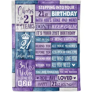 21th Birthday Gifts for Her Throw Flannel Blanket, 21th Birthday Gifts for Girls, 21 Year Old Gifts for Women Soft Flannel Blanket Happy 21th Birthday Gifts
