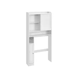 SONGMICS Over The Toilet Storage Shelf,  with Sliding Door, Adjustable Shelves, Toilet Paper Holder, Space-Saving, Modern, 9.8 x 32.7 x 66.9 Inches