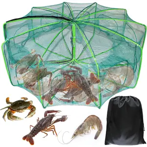10 Sides 10 Holes Fishing  , 32 * 10 Inch Portable Folded Fishing Nets for Minnow Crab Shrimp Crawdad, Upgrade Nylon Mesh Net Fishing Equipment