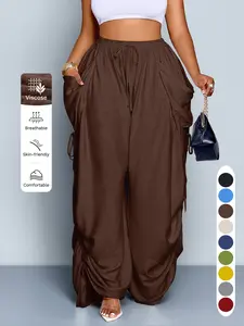 Women's Casual Loose-Fit Wide Leg Pants, All-Season Woven Fabric, Long Plain Design, Daily Commute & Vacation Wear