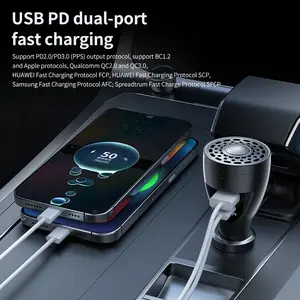 Smart Retractable Car Charger & Air Freshener - 66W Fast Charging with Dual Type-C/Lightning Adapter for All Phones, Starlight Projector Mood Light & Aromatherapy Diffuser,Includes 6 x 10ml Perfumes,Ideal Car Accessories & Mother's Day Gift for Men