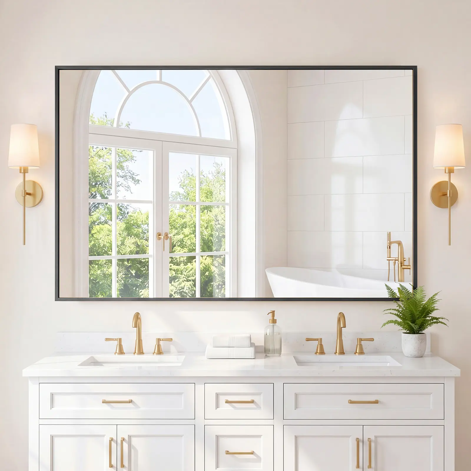 Bathroom Mirror for Over Sink, Rectangle Wall Mount Mirror with Metal Frame, Modern Vanity Mirrors with Tempered Glass, for Home Decor, Anti-Rust, Horizontal or Vertical