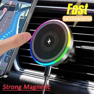 RGB Light Car Magnetic Wireless Mobile Charger Phone Holder Air Vent Stand For Magsafe iPhone 17 16 15 14 13 12 Pro Max Fast Charging Dock High Speed Charger