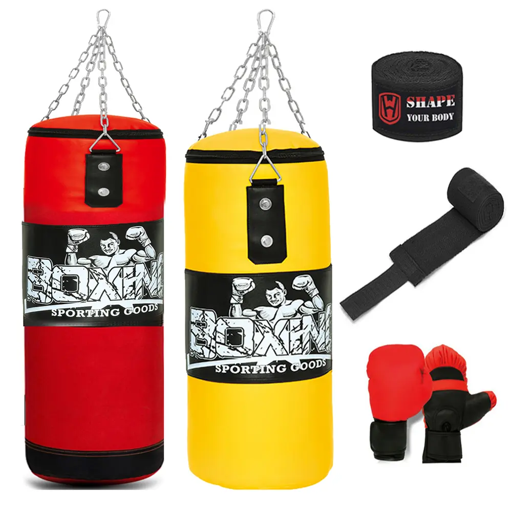 2ft Punching Bag for Adults,Men,Women,Kids, Hanging Punching Bag with Boxing Gloves, Chains, Wristband,  Heavy Boxing Bag for Training, Karate, Kickboxing, Muay Thai -Unfilled
