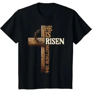Women's Easter Cross Cotton Short-Sleeve T-Shirt - Digital Print, S/3XL/4XL, Jesus Risen Celebration Top