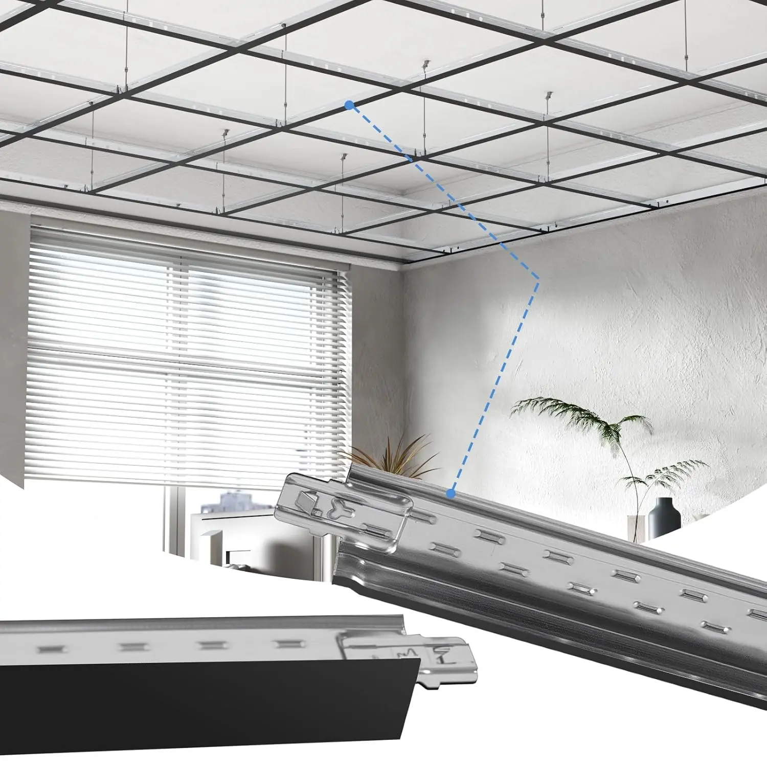 LooYee 10-Pcs 72-In (6Ft) Galvanized Steel Wall Molding Trim Partial Kit, Rust-Proof, Load-Bearing, Fireproof, Lightweight, Durable Drop Ceiling Grid System for Living Room, Bedroom, Kitchen Indoor Home Improvement Easy-Install Wall Decor