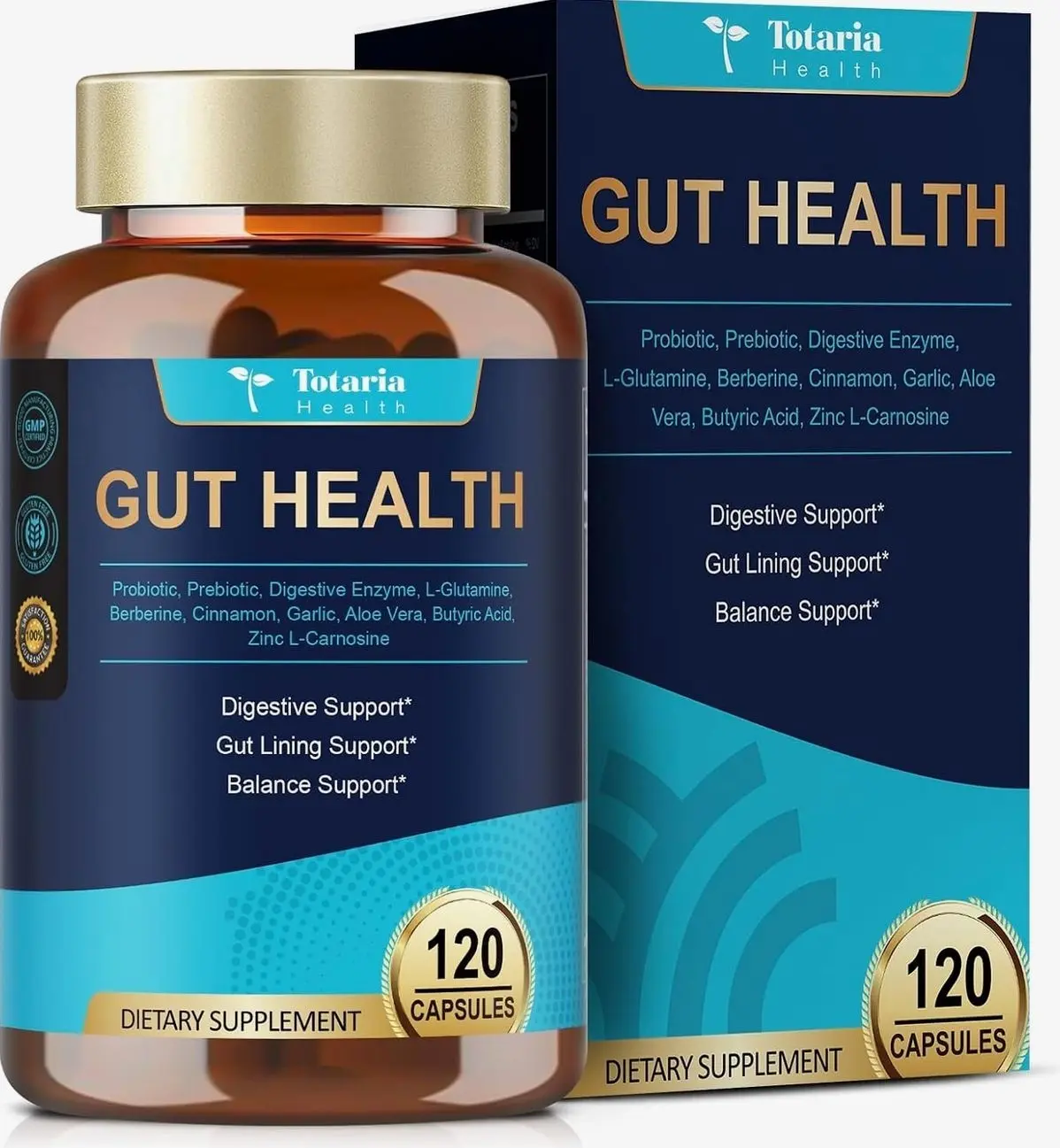 4-in-1 Gut Health Supplement with Probiotics, Prebiotics, Postbiotics & Digestive Enzymes for Women & Men, 60 Billion CFU Probiotics for Gut and Digestion, Strong Immunity, Skin (120 Capsules)