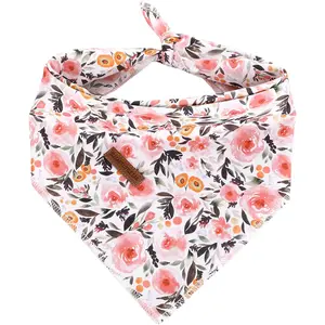 Elegant Little Tail Dog Bandanas - 1Pack Floral Print Washable Dog Scarf Female Square Dog Bib Kerchief Scarf Adjustable Pet Bandana for Medium Large Dogs Elegant little tail