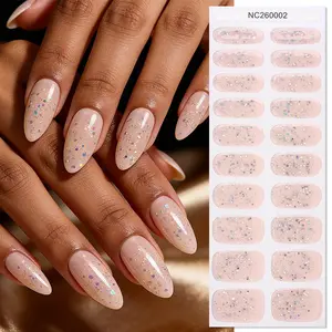 20pcs Shiny Semi-Cured Gel Nail Strips, Nail Decoration, Nude Self-Adhesive Full Set, Requires UV Lamp, Easy Apply and Remove, DIY Nail Art for Women and Girls