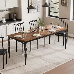 Gaomon Rectangular Dinner Table - 78-Inch Rustic Farmhouse Melamine Wood Tabletop with Heavy-Duty Metal Legs/Metal Supports, Quick-Install Large Table That Seats 6-8 People