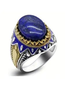 Men's Vintage Blue Zircon Ring, Elegant Wedding Engagement Party Jewelry Gift, 1pcs Retro Style Accessory for Special Occasions