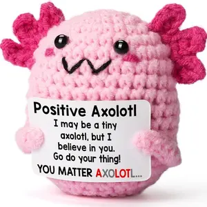 Valentines Gifts for Teen Girls, Positive Mini Handmade Crochet Axolotl, Galentines Gifts for Women Coworker, Emotional Inspirational Support Plush Birthday Gift for Teen Girls, Crochet Figure