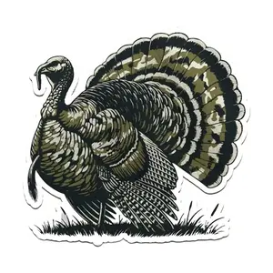 Camo Tail Wild Turkey Sticker, Bold Hunting Design, Gift for Dad Who Loves Hunting, Laptop, Car Decal, Symbolizing Strength And Elite in The Deep Forest