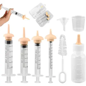 Pet Nursing Kit, Silicone Feeding Bottles Set with Nipples, Formula Dispenser & Liquid Syringes for Newborn Kittens, Puppies, Squirrels and Other Small Animals