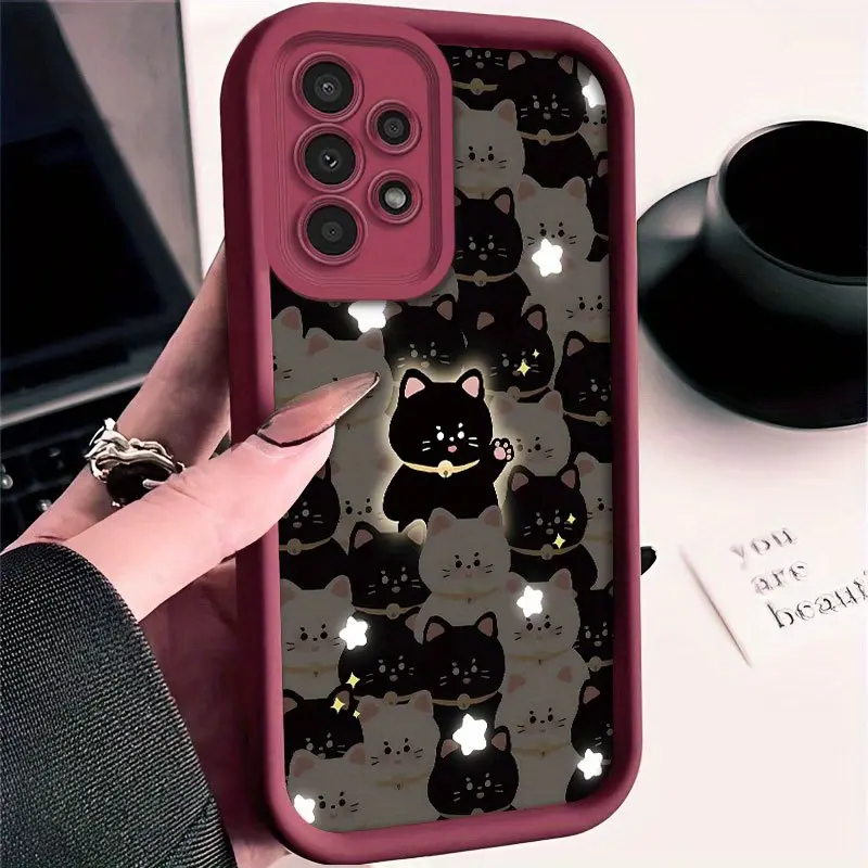 Glowing Kitten Pattern Protective Phone Cover - Shockproof Cellphone Protection Accessory for Samsung Galaxy A01,A02S,A03,A10S,A11,A12,A13,A14 5G,A20S,A21S,A22,A23,A30S,A31,A32,A34,A50,A51,A52,A52S,A53,A54,A70,A71,A72,A73,S20,S21,S22,S22 Ultra,S23,S23+, L