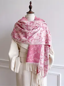 Women's Fashion Scarf, Winter Jacquard Knit Shawl, Warm Multi-Functional Headscarf, Ethnic Print Wrap, Stylish New Arrival Winter Scarf hijab, Tassel Decor Shawl