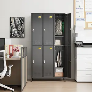 Aobabo Modern Durable Office Locker - 6-Tier Solid Metal 6-Door Storage Cabinet with Name Card Slots, 12 Hanging Hooks for Office Employees, Home Organization (Garage, Mudroom), Durable Locker
