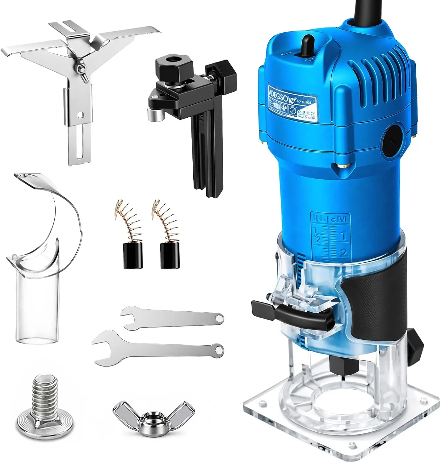 Compact Wood Router, 6.5A 1.25HP Fixed Base Trim Router, 32,000 RPM Electric Hand Router with Router Bits, Straight & Roller Guides for Woodworking, Edge Trimming, Grooving & DIY