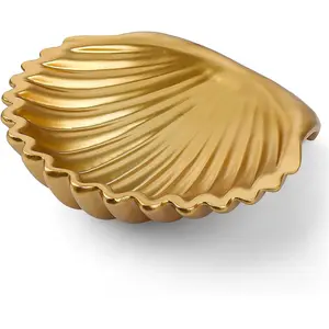 Gold Decorative Scallop Shell Bowl – Resin Coastal Home Decor, Key Bowl for Entryway Table, Modern Fruit Bowl for Kitchen Counter, Nautical Jewelry Holder, Candy Dish, Luxury Art Decor Centerpiece Bowl for Living Room or Office, kitchen bowl
