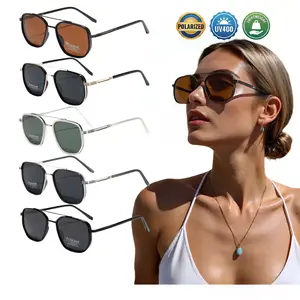 3-Pack Retro Aviator Square Sunglasses | Polarized UV400 Double Bridge Metal Frame for Men & Women, Trendy Sunglasses, Polarized Lenses,summervibes