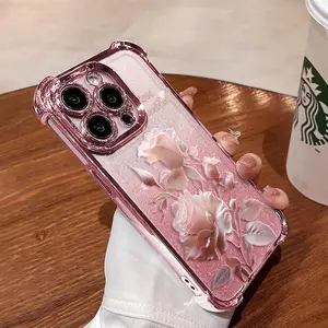 Pink rose pattern design is suitable for iPhone 17 Pro Max 16E 15 Pro 14 Plus 13 12 11 Air, Samsung Galaxy S26 Ultra S25 Plus S24 FE S23 S22 S21 S20 shockproof protective Smartphone cases Casing