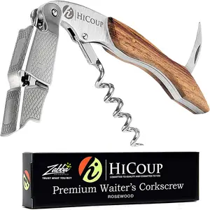 Hicoup Wine Opener - Professional Corkscrews for Wine Bottles W/Foil Cutter and Cap Remover - Manual Wine Key for Servers, Waiters, Bartenders and Home Use - Classic Rosewood HiCoup Kitchenware