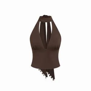 Cider High Stretch Halter Neckline Crop Tank Top with Scarf SummerWins Dealsforyou