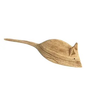Lightweight Hand-Carved Wooden Whittle Mouse Figurine, Smooth Minimalist Home Decor Statue with Tail, Ideal Gift for Home Supplies Enthusiasts