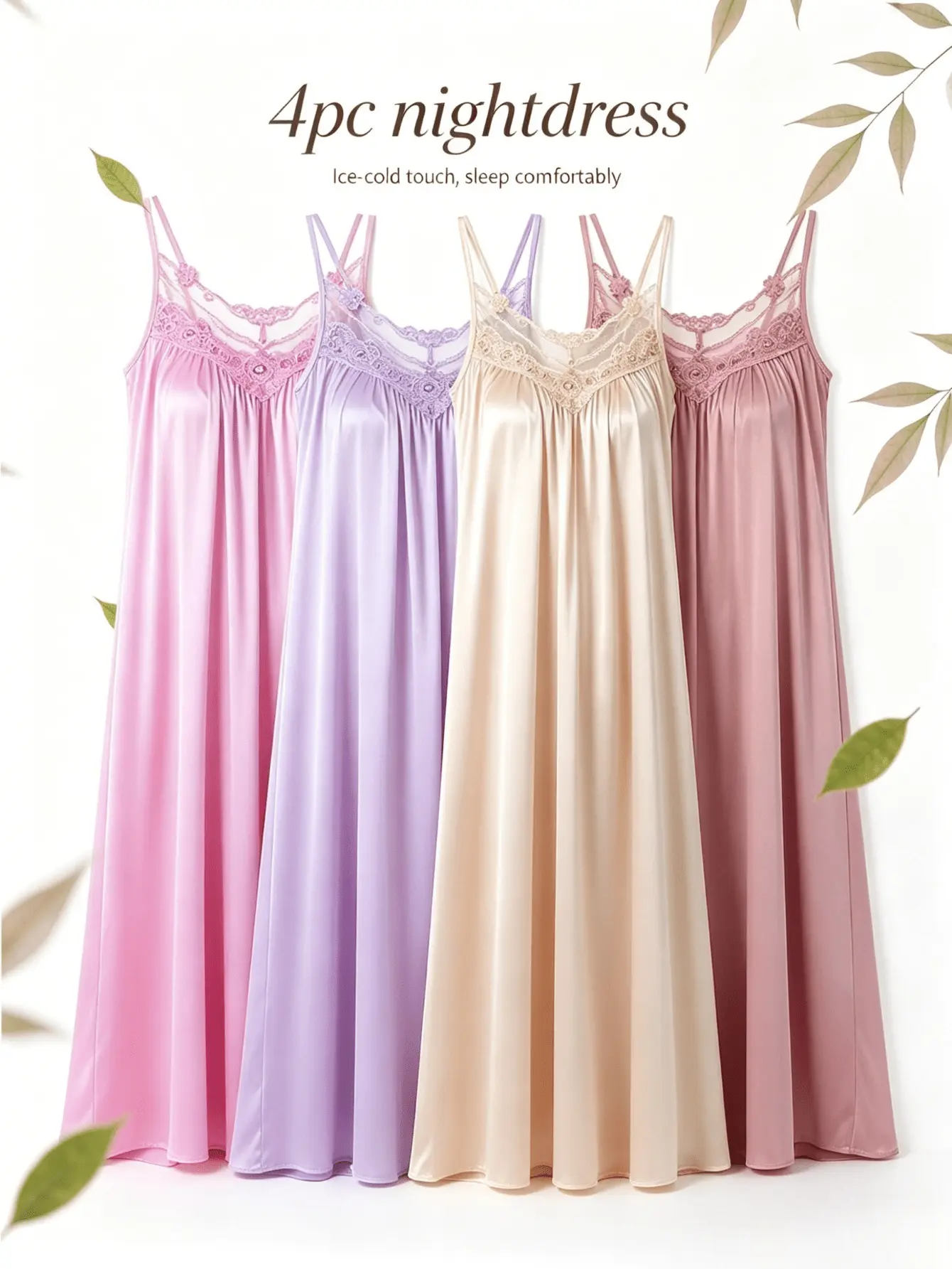 4-piece set, new European and American-style long nightgowns, loungewear, home nightgowns, same style for men and women, you can wear them when going out.