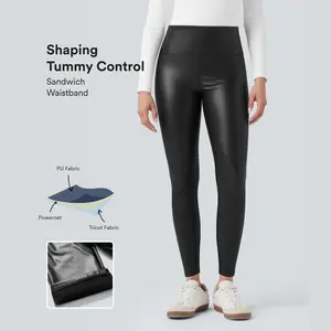 Halara High Waisted Tummy Control Stretchy PU Fleece 7/8 Skinny Casual Leggings with Pockets