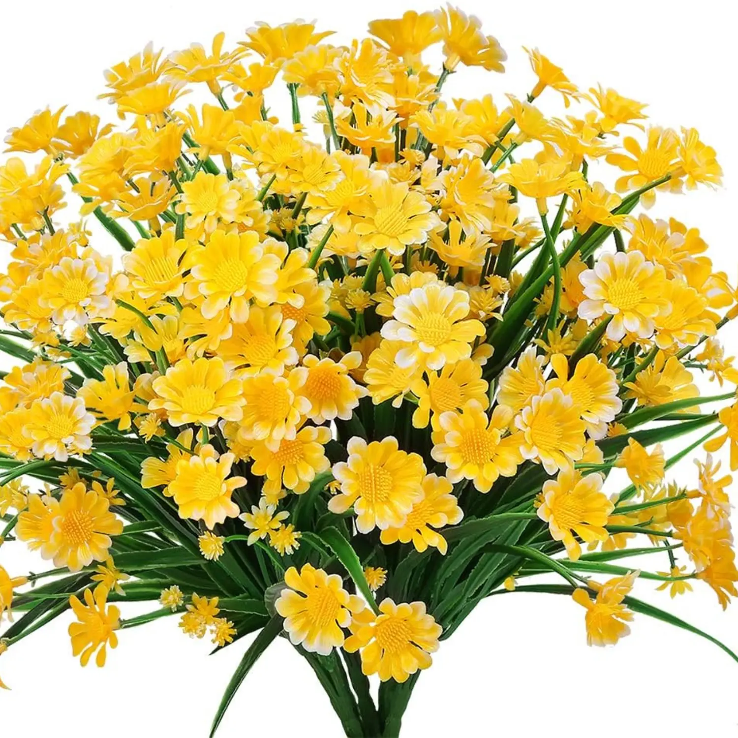 4pcs Artificial Daisies Flowers Outdoor UV Resistant Fake Foliage Greenery Faux Plants Shrubs Plastic Bushes for Window Box Hanging Planter Farmhouse Indoor Outside Decor