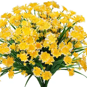 4pcs Artificial Daisies Flowers Outdoor UV Resistant Fake Foliage Greenery Faux Plants Shrubs Plastic Bushes for Window Box Hanging Planter Farmhouse Indoor Outside Decor