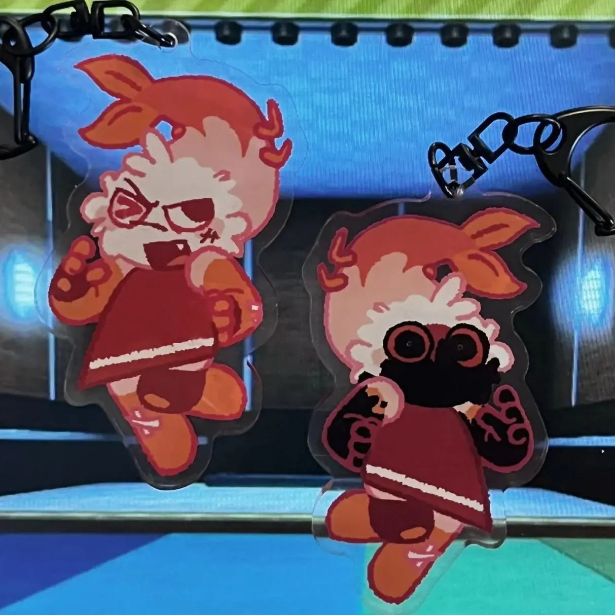Shrimpo & Twisted Shrimpo - Double-sided Acrylic Keychain 2.75in - Dandy's World Horror Game