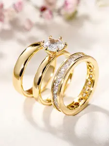3 Pcs/Set Gorgeous Cubic Zirconia Ring Set Wedding Rings For Women For Wedding Engagement Anniversary Jewelry Valentine's Day Gift