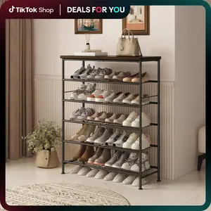 dealsforyoudays Shoe Rack 4 Tier 5 Tier 6 Tier Organizer for Closet Entryway Free Standing Metal Storage Shoe Shelf with MDF Top Board