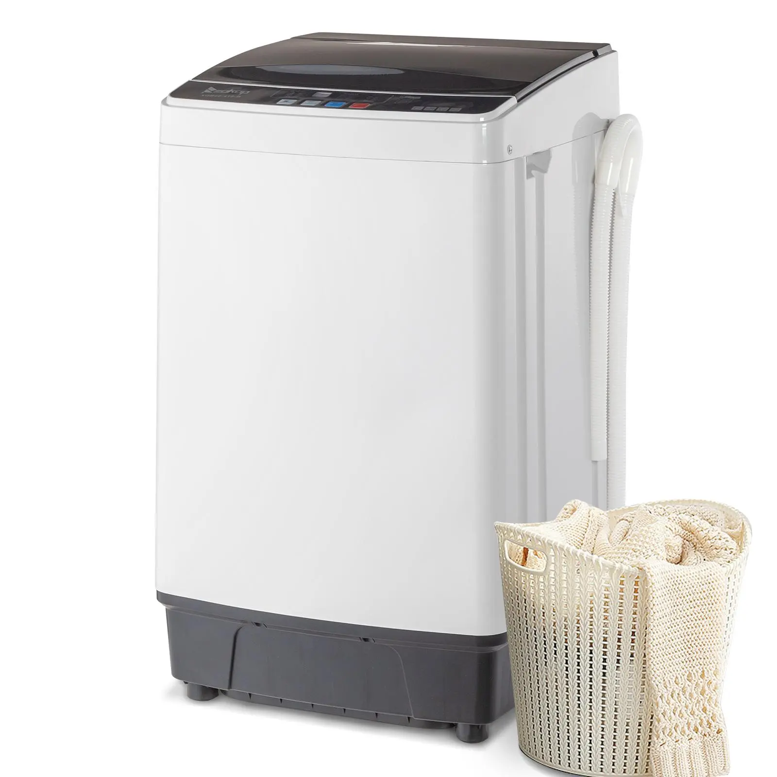 ZOKOP XQB82-6C08 Full-Automatic Washing Machine Top Load Portable Compact Laundry Washer Spin with Drain Pump,10 programs 8 Water Level Selections with LED Display 17.8 Lbs Capacity, black