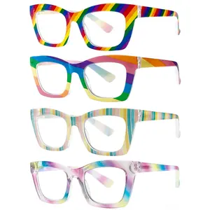 COJWIS 4 Pack Reading Glasses Blue Light Blocking for Women with Oversized Fashion Oprah Style Spring Hinge Readers