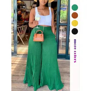 Women's Pocket Pleated Wide Leg Pants, Casual High Waist Trousers for Spring & Fall, Women's Bottoms for Daily Vacation Party