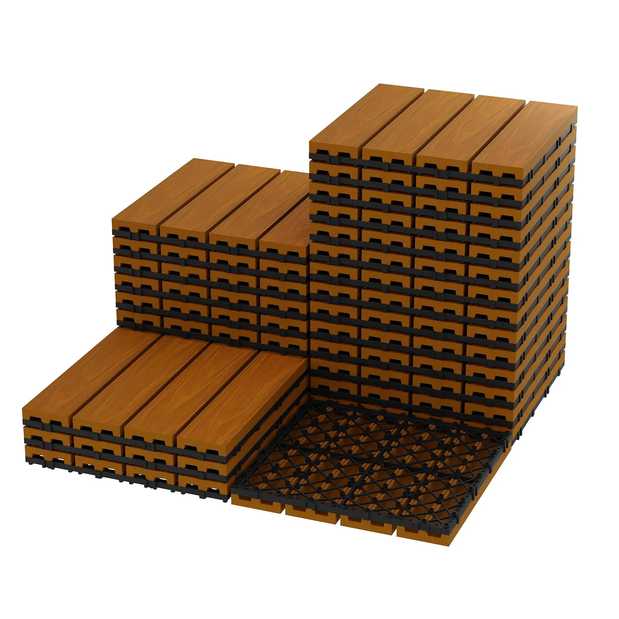 GAOMON 27-Pack 12x12in Square Composite Wood Outdoor Deck Floor Tiles, Interlock Grid Snap-Together Durable Plastic Base, Toolless Easy Install, Lightweight, Customizable Layout, Water Drainage Airflow, All-Weather for Patios, Balconies