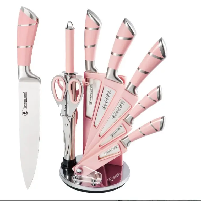 Retrosohoo 9-Piece Stainless Steel Knives Utensils Set - Sharp Non-Stick Coated Knives with Slicer, Peeler, Sharpener, Plastic Components, Spray Painting Process for Home Cutting, Dicing