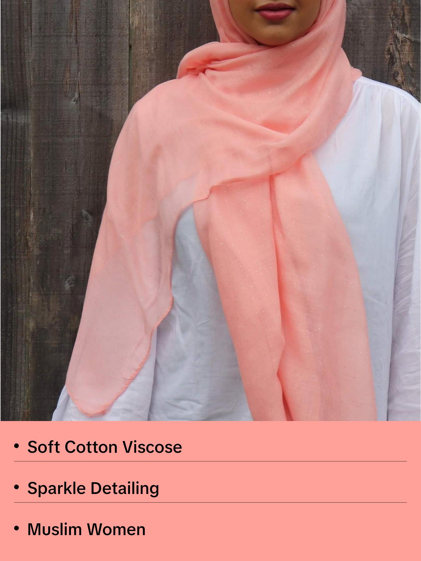 Cotton Viscose Hijab with Glitter - Coral