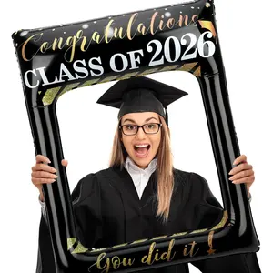 Class of 2026 Graduation Photo Booth Frame, 31" x 24" Inflatable Selfie Frame, Black Gold Congrats Grad Photo Booth Props for 2026 Graduation Party Decorations