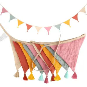 [Colorful Pennant Banner]  2.6 m Colorful Triangle Pennant Banner | Linen Jute Burlap Hanging Triangle Pennant Banner Bunting Flag for Wedding, Birthday, Shower, Easter, Graduation, Boho Party Backdrop Decorations - Home Improvement. Lightweight Set Room