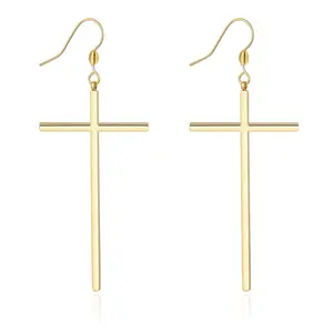 Hypoallergenic Stainless Steel Cross Earrings Long Dangle Minimalist Jewelry for Women Girls Family Friends Gifts