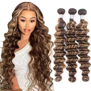 Honey Blonde Highlight Hair Bundles Brazilian Loose Deep Wave Bundles Human Hair Weave 3 Bundles P4/27 Honey Blonde Bundles