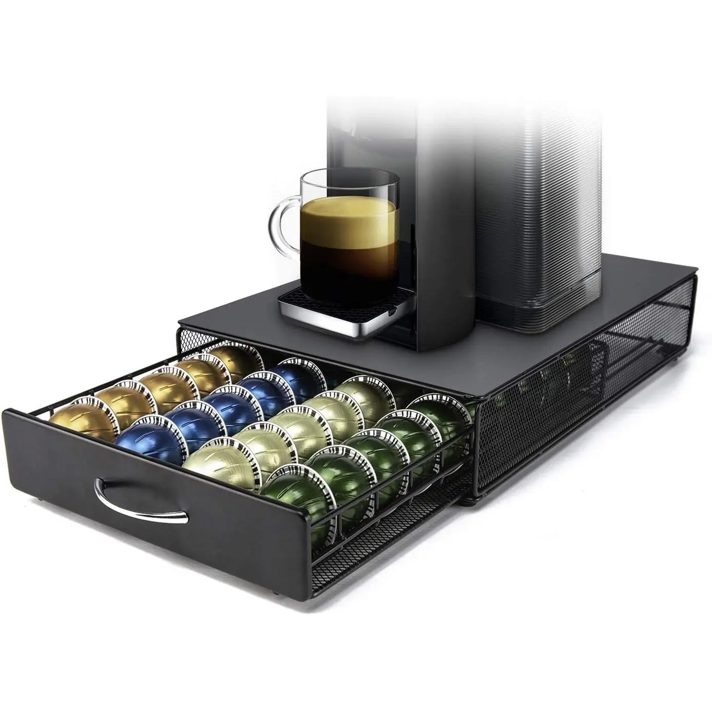 Vertuoline Capsule Storage Drawer Vertuo Coffee Holder Metal Multiple Flavors Pods Organizer 40 count Capacity