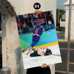 No Frame - USA Hockey Poster, USA Womens Hockey, Hockey Wall Decor, Hockey Winter Games Premium Satin Poster, Dorm Room Bathroom Decor