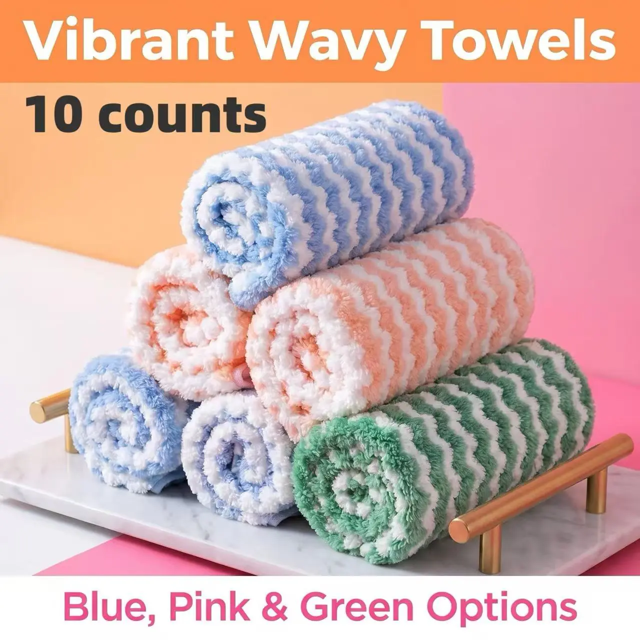 Reusable Thick Microfiber Cleaning Towels 10 counts, Sturdy Lint-Free Wavy Dish Rags, Multipurpose Household Cloths for Kitchen, Floor, Toilet, Table & All Surfaces, Assorted Colors