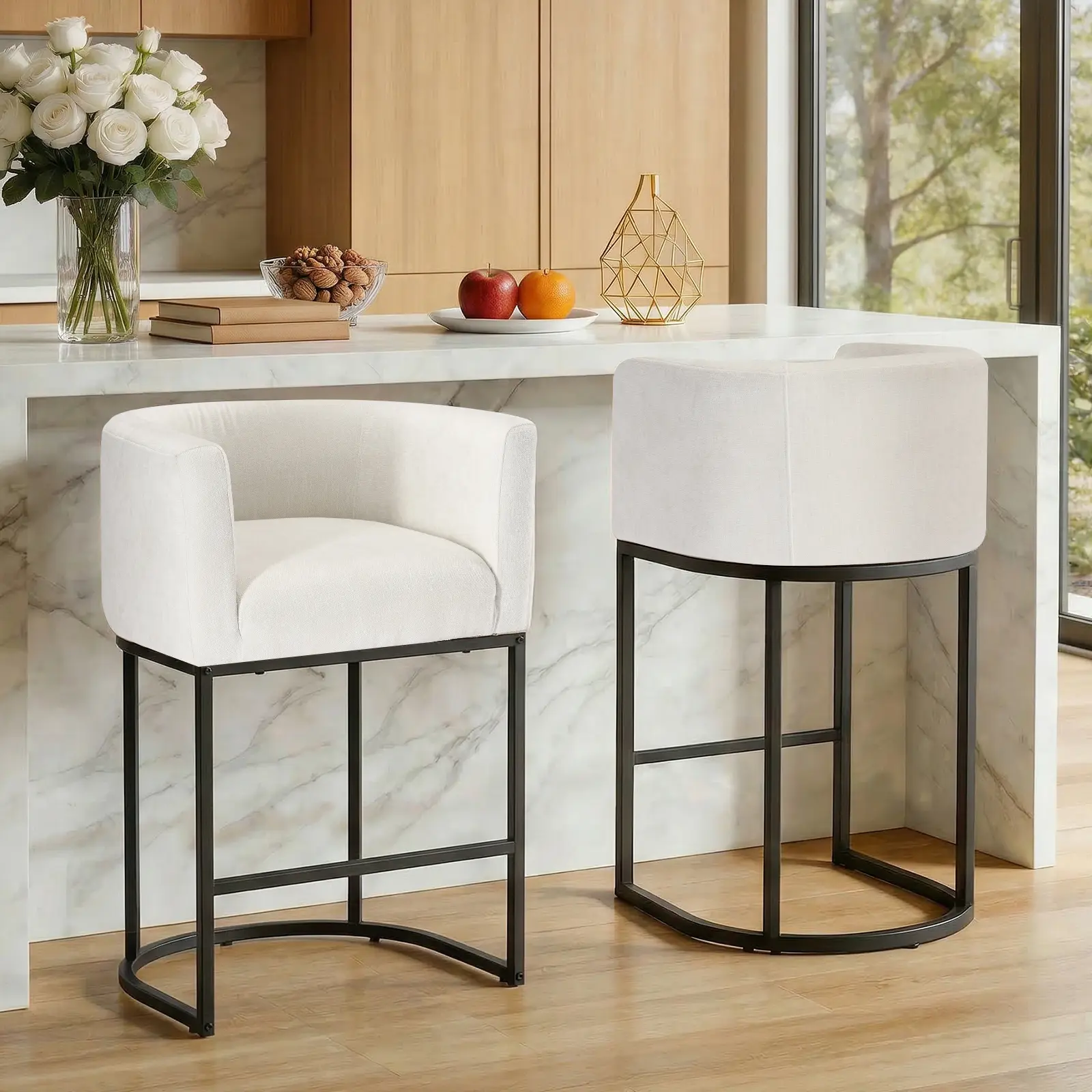 Sweetcrispy Fabric Barrel Counter Height Back Pad Armless Barstools - Easy-Assembled Single Seat Furniture, Durable Kitchen Island/Pub Dining Room Chairs, Multiple Height Options, Comfort Support