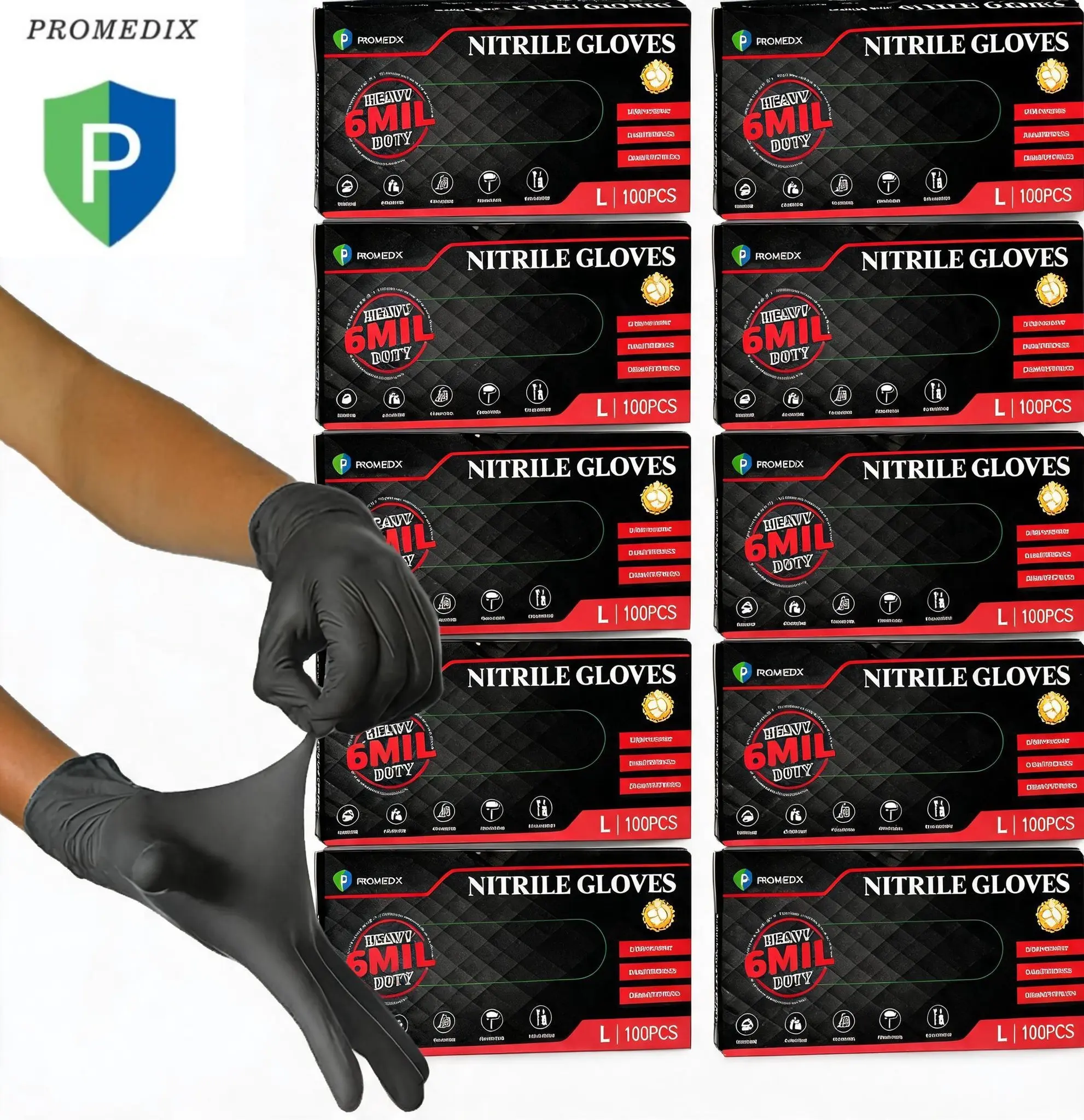 PROMEDIX P Heavy-Duty 6mil Soft Nitrile Cleaning Gloves, 100 Pcs Abrasive Resistant Auto Repair Ready Desk Waterproof, Latex-Free Powder-Free for Kitchen Tasks, Efficiency-Focused Disposable Black Gloves, Automotive, Maintenance, Thick sohochic